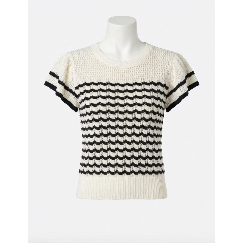 NEW FIFTEEN TWENTY uma crochet sweater top in black/cream